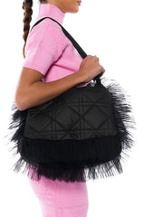 GOING PLACES TULLE DETAIL NYLON PURSE