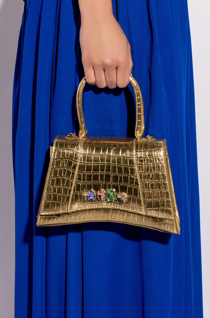 GOLD BAR BEJEWELED BATWING BAG