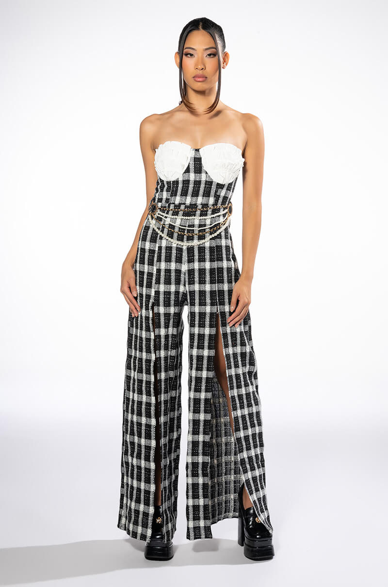 HARLEY STRAPLESS WIDE LEG HIGH SLIT JUMPSUIT