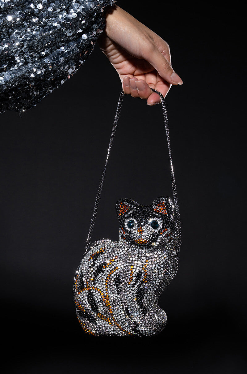 HERE KITTY KITTY RHINESTONE CLUTCH