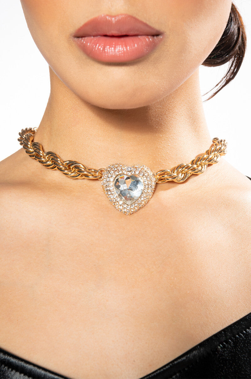 HOW DEEP IS YOUR LOVE RHINESTONE PENDANT CHAIN NECKLACE