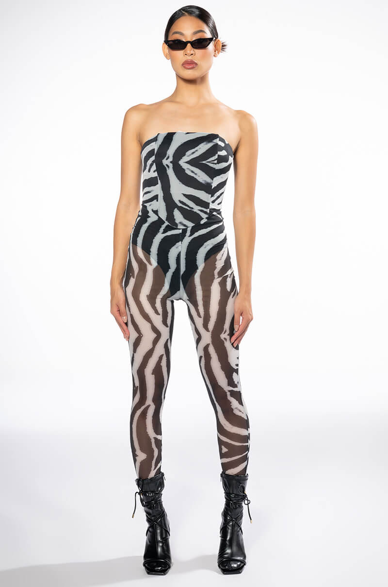 ZEBRA FITTED MESH JUMPSUIT