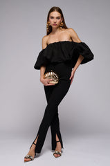 IM SPEAKING OFF THE SHOULDER JUMPSUIT IN BLACK