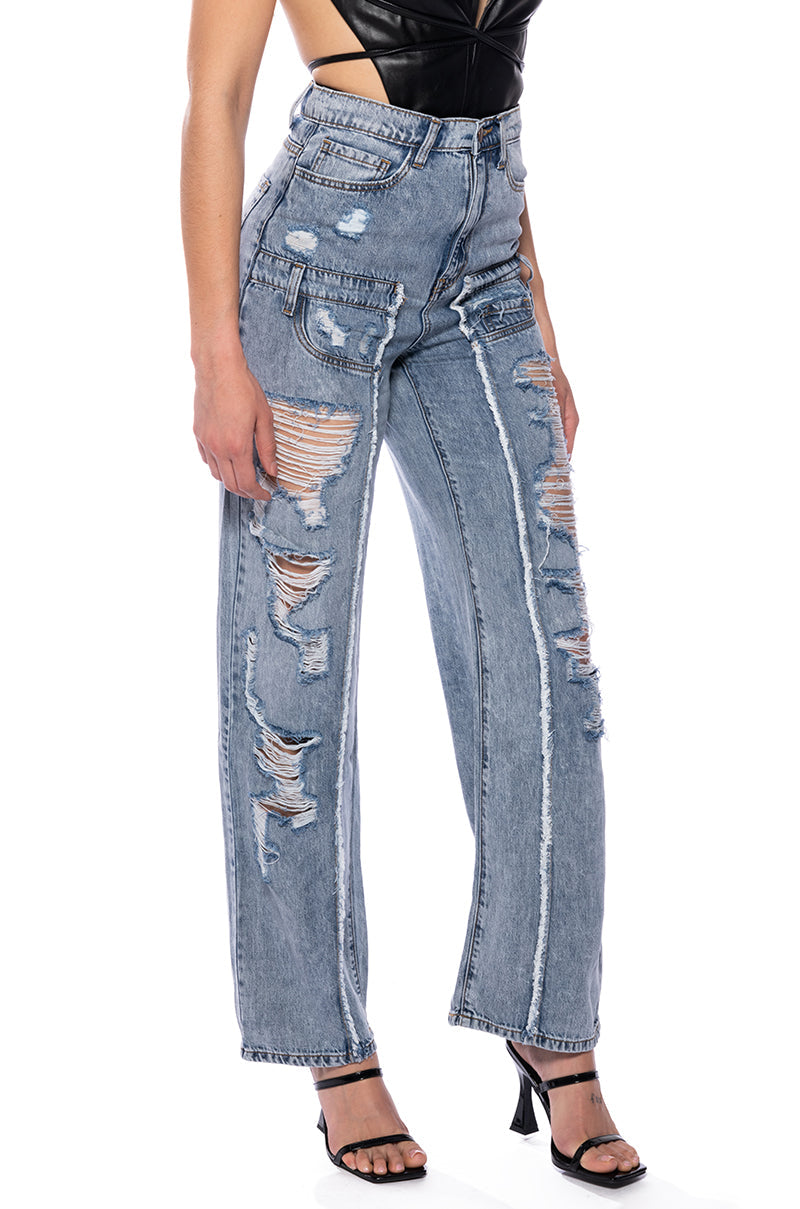 IMPACT ON YOU DISTRESSED WIDE LEG HIGH RISE JEANS