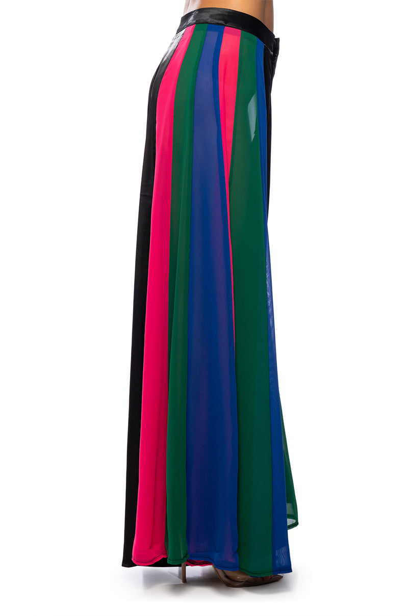JUST MY LUCK SATIN WIDE LEG MESH PANEL PANT