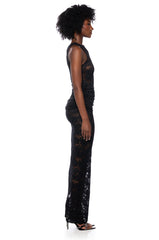 MESH FLORAL ONE SHOULDER MIDI RUCHED DRESS