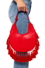 LEONA TISSEL SHOULDER BAG IN RED