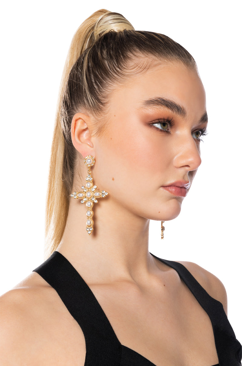 LIVIN ON A PRAYER PEARL EMBELLISHED DROP EARRINGS