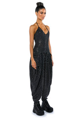 LONDON RHINESTONE STRIPE RELAXED FIT HALTER NECK JUMPSUIT