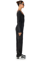 MILLIE MINERAL WASH CARGO JUMPSUIT IN BLACK