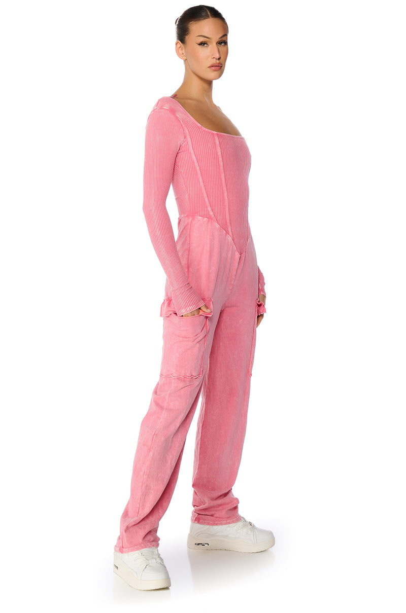 MILLIE CORSET CARGO JUMPSUIT IN PINK