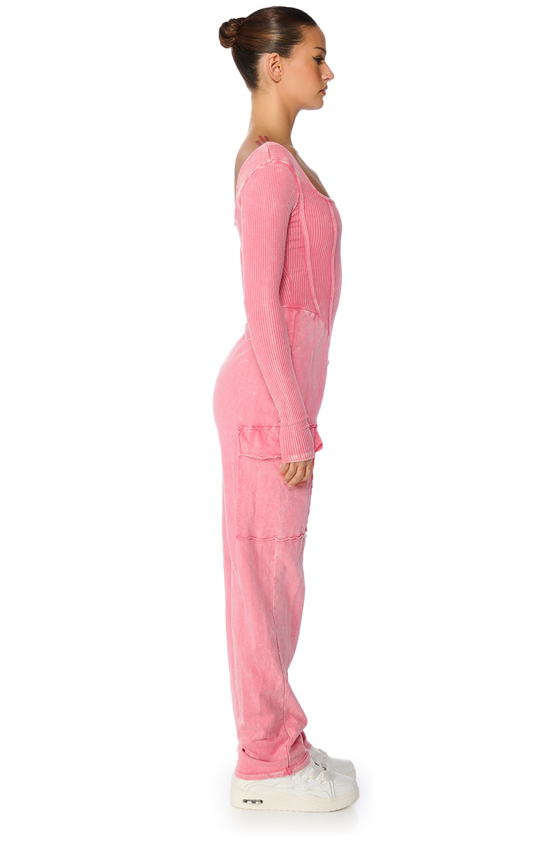 MILLIE CORSET CARGO JUMPSUIT IN PINK