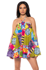 NORA HALTER NECK TRAPEZE MINI DRESS