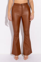 ON DUTY VEGAN LEATHER HIGH RISE FLARE PANTS
