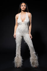 PRINCESS GENOVIA FEATHER DETAIL JUMPSUIT