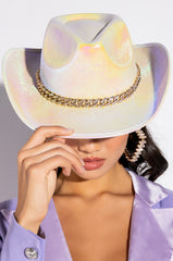 RIDE MY PONY PAVE CHAIN WHITE COWBOY HAT