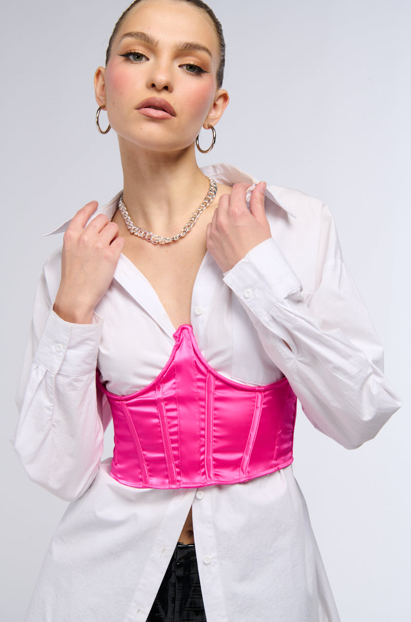 SATIN UNDERBUST CORSET BELT IN HOT PINK
