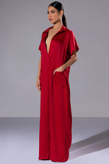 SILENT DREAMER SHORT SLEEVE SATIN JUMPSUIT