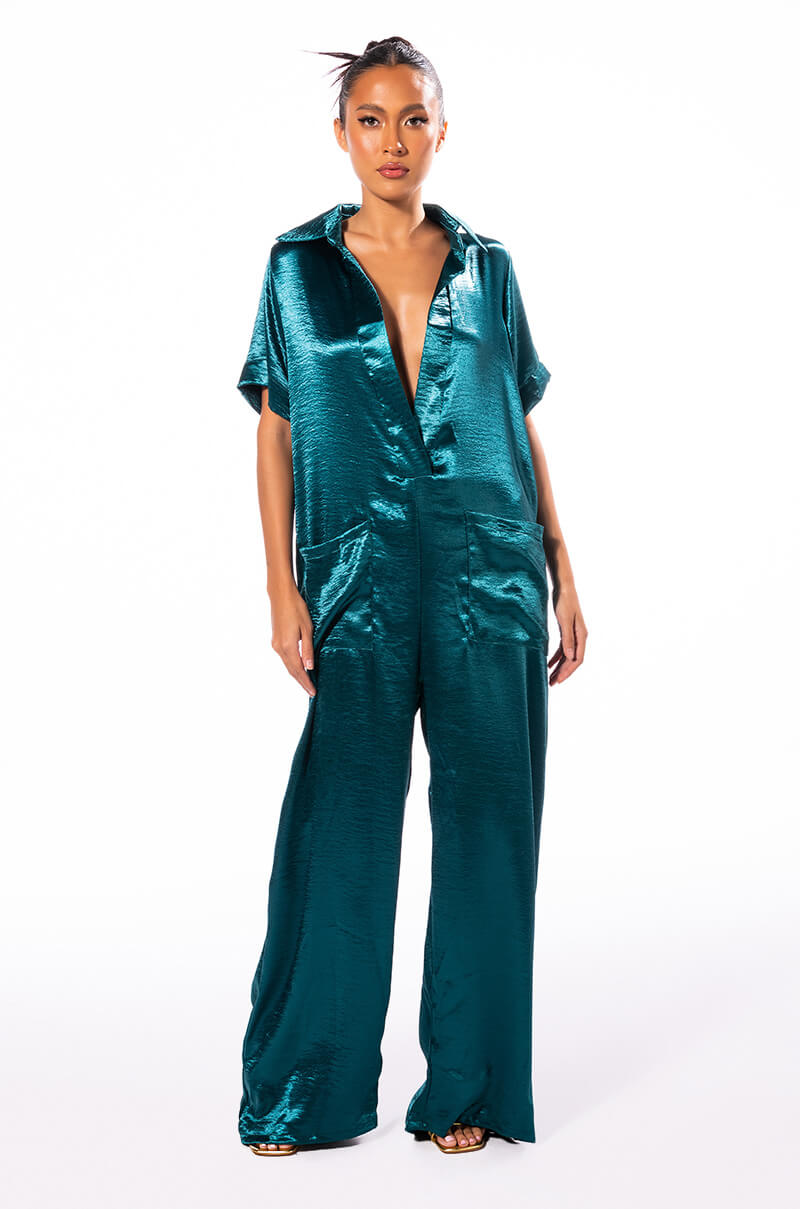 SILENT DREAMER SHORT SLEEVE SATIN JUMPSUIT