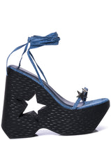 STAR EYED CHUNKY SANDAL WITH CUT OUT ON DENIM