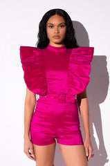 VALENTINA TAFFETA RUFFLE SLEEVE ROMPER