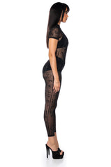 VERA SHORT SLEEVE EMBELLISHED MESH JUMPSUIT