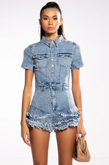 WORK IT SHORT SLEEVE DENIM ROMPER